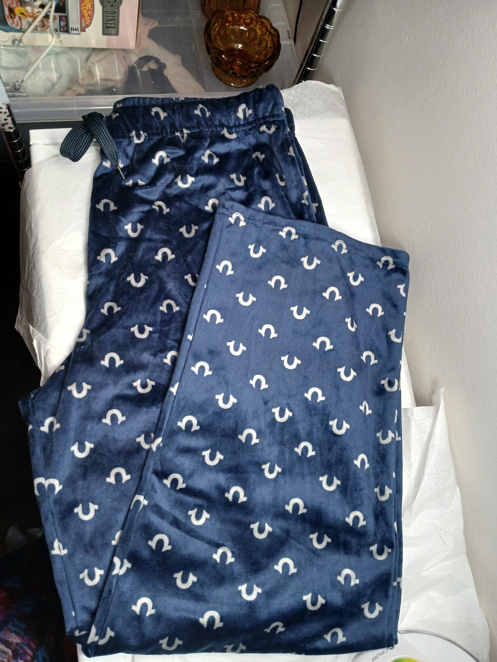 True Religion Men's Pajama Bottoms Navy Blue with Grey Logo Print